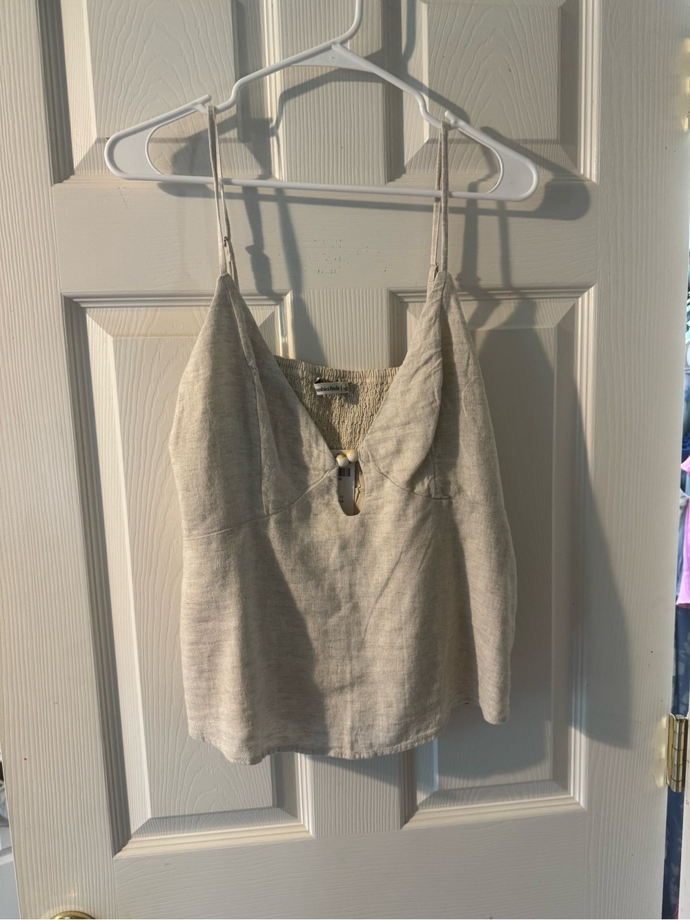 Abercrombie & Fitch Neutral Beige Linen-Blend Spaghetti Strap Cami